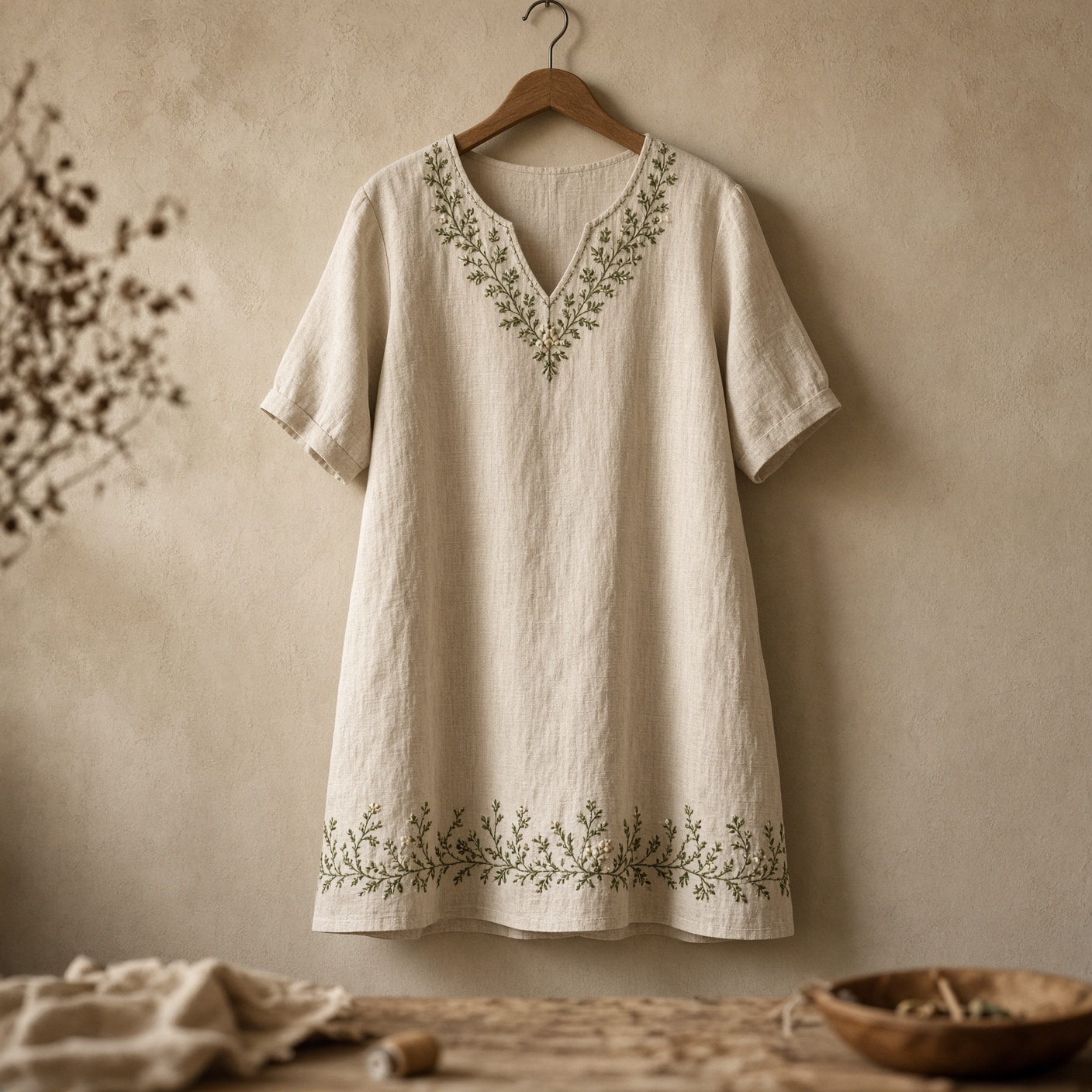 Vestido de lino bordado